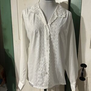 NOSWT David Peet Eyelet Blouse 80s Button Front Office Girl Cottage Hippie Boho